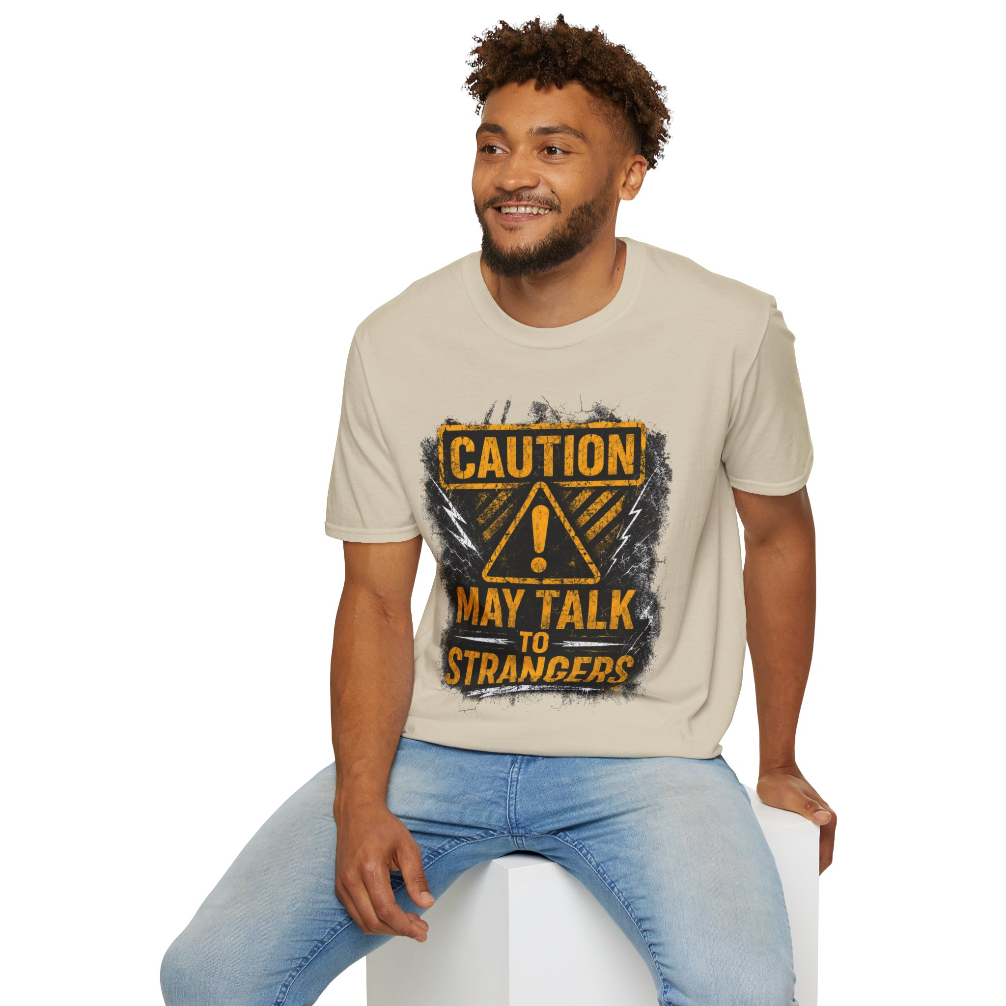 Caution May Talk To Strangers T-Shirt — Funny Conversation Starter Tee - Image 2